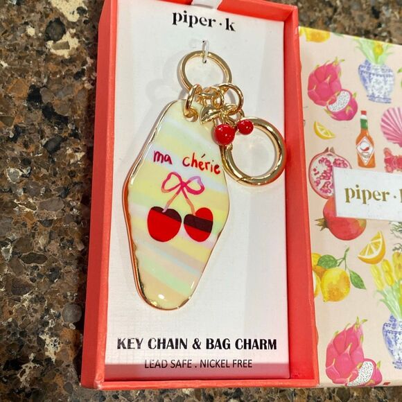 PIPER K Gold-Tone Keychain Bag Charm Cherry Ma Cherie - Picture 2 of 5